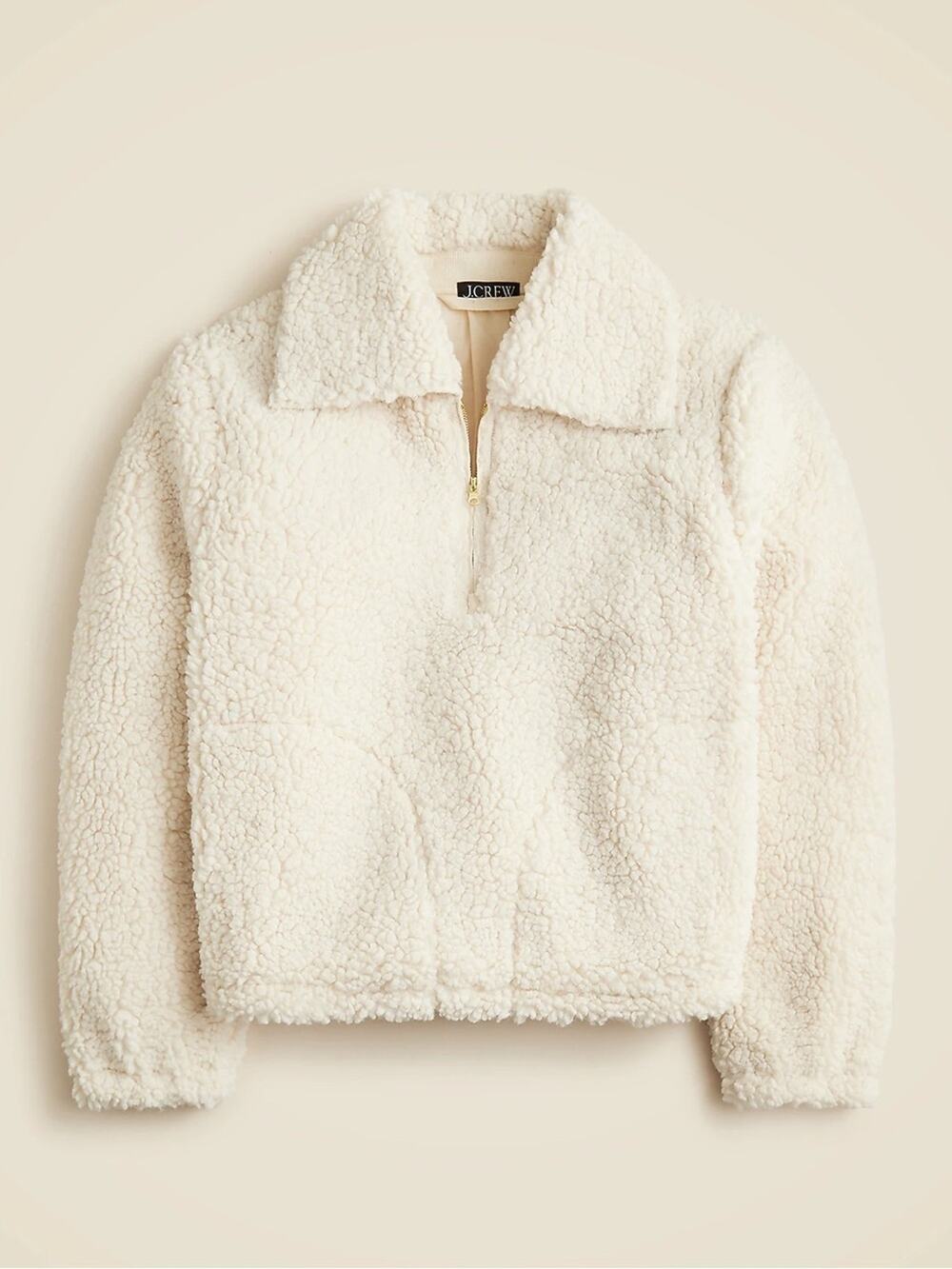 J. Crew Sherpa Soft Half Zip Fleece Pullover Sweater Jacket Size XXL Cream Ivory